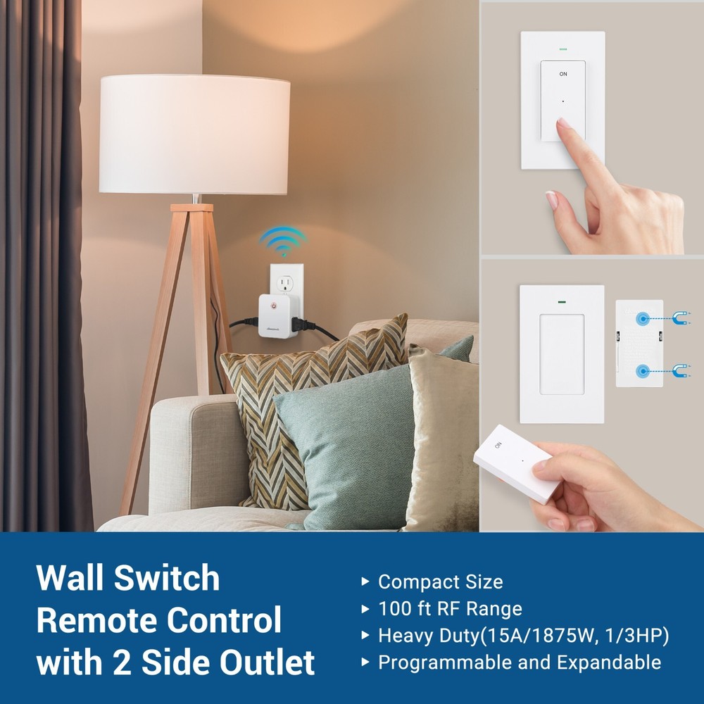 DEWENWILS Remote Control Outlet, Wireless Light Switch with 2 Side Outlets