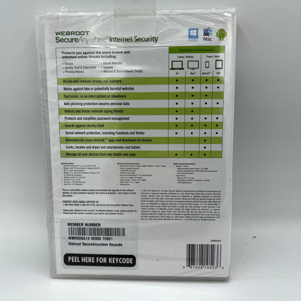 Webroot Secure Anywhere Internet Security 3 Devices for PC/MAC/Mobile NEW/SEALED