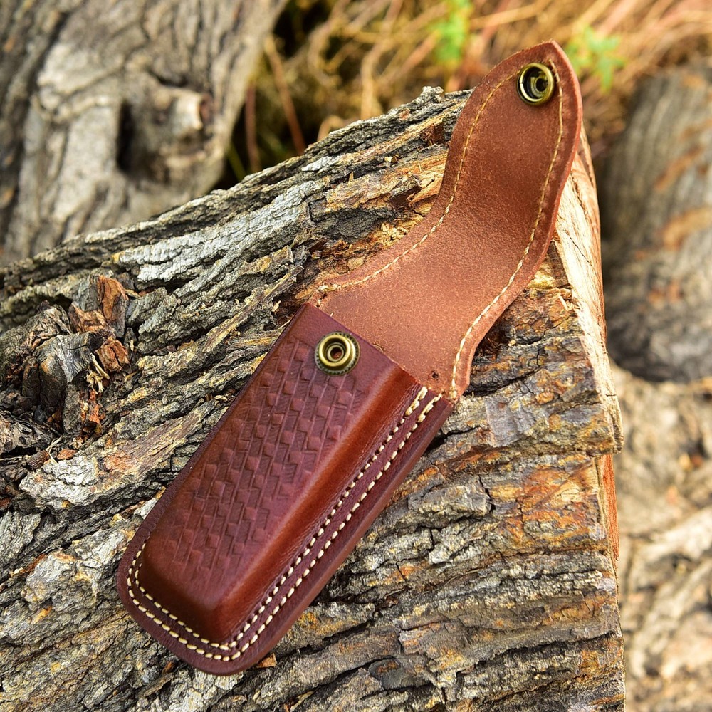 FOLDING POCKET KNIFE SHEATH | 5" Brown Genuine Leather Belt Loop Case