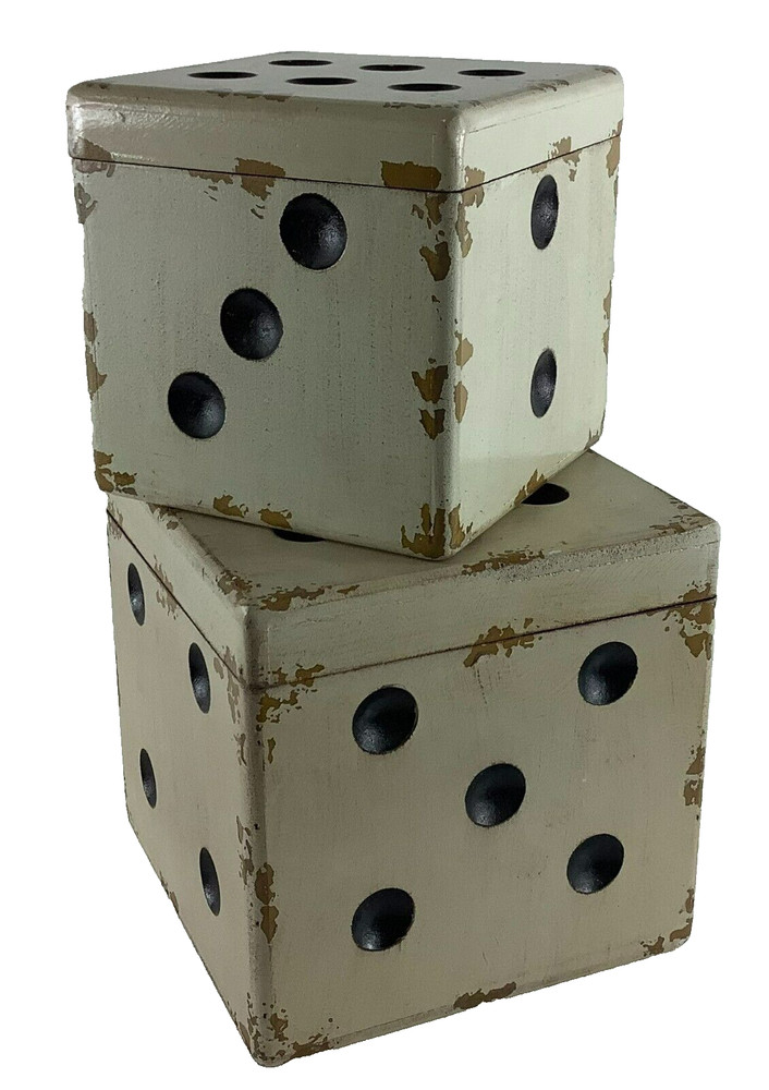 Wooden Nesting Distressed Playing Dice Accent Boxes Home Decor