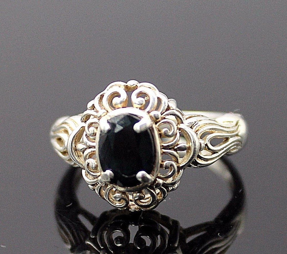 OVAL SHAPED GENUINE AUSTRALIAN SAPPHIRE CUT OUT SCROLL STERLING SILVER RING 9