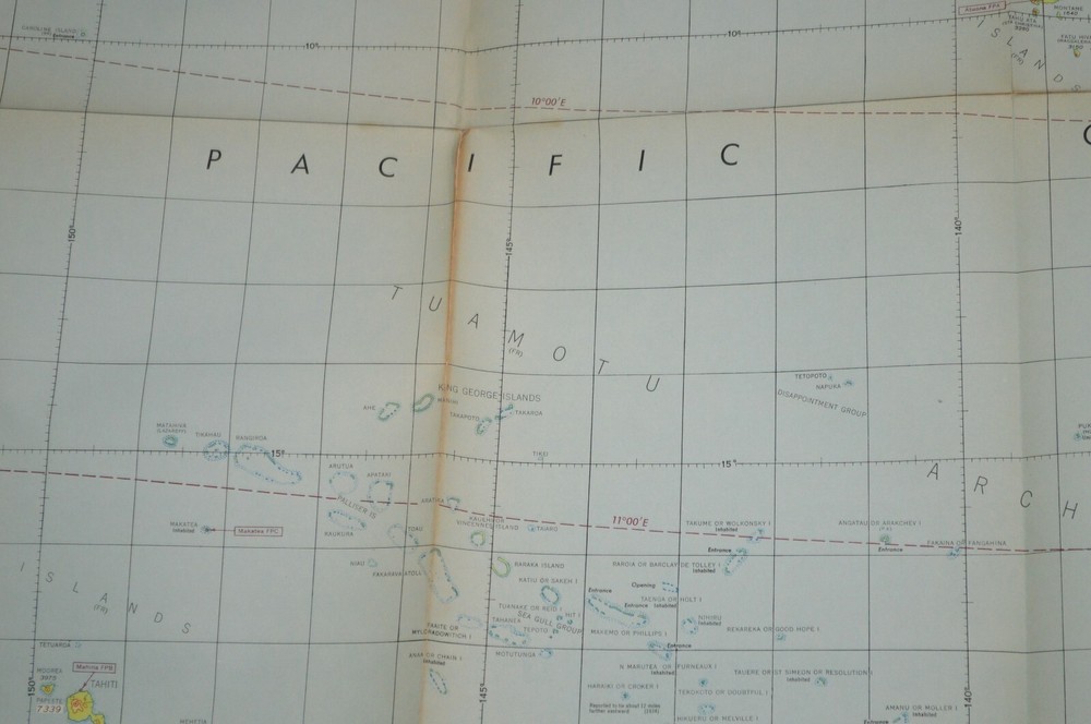 1944 Army WWII Long Range Air Navigation Chart Topographic Map Tuamotu
