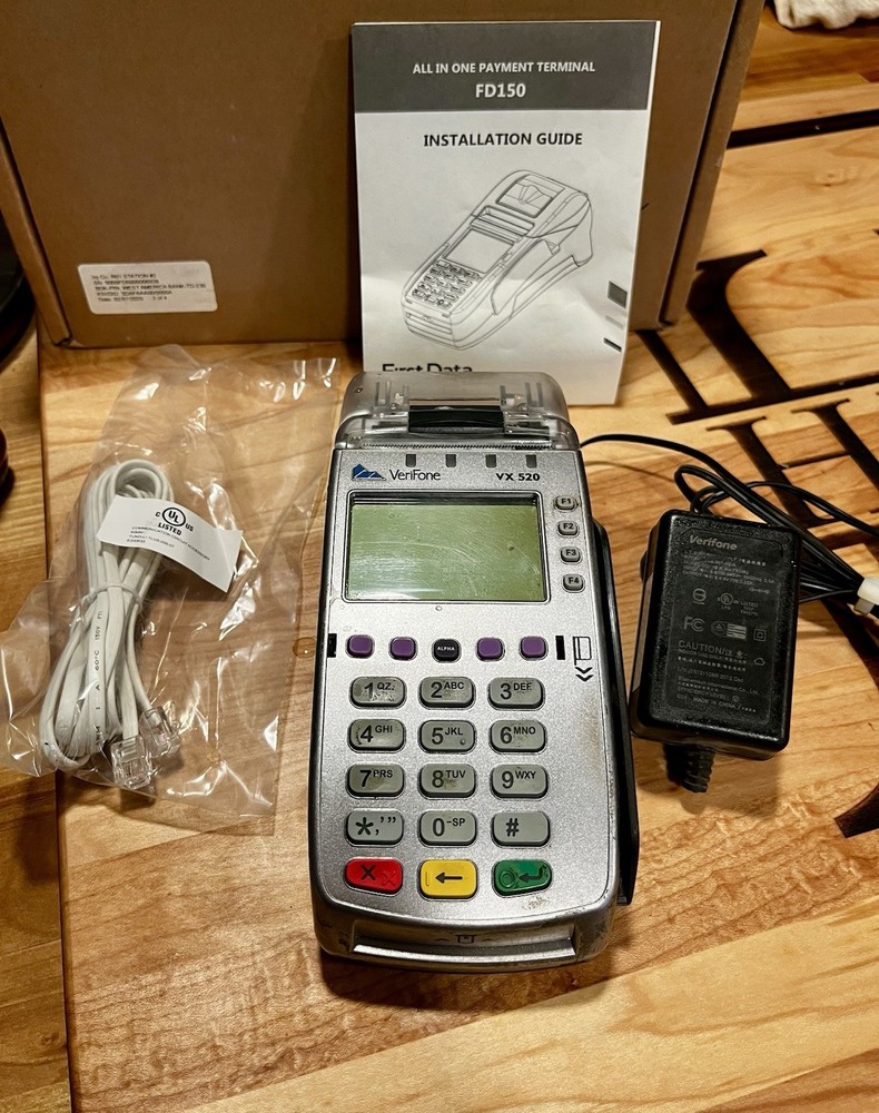 First Data FD150 Verifone VX520 Credit Card Terminal Bundle w/ Power & Guide