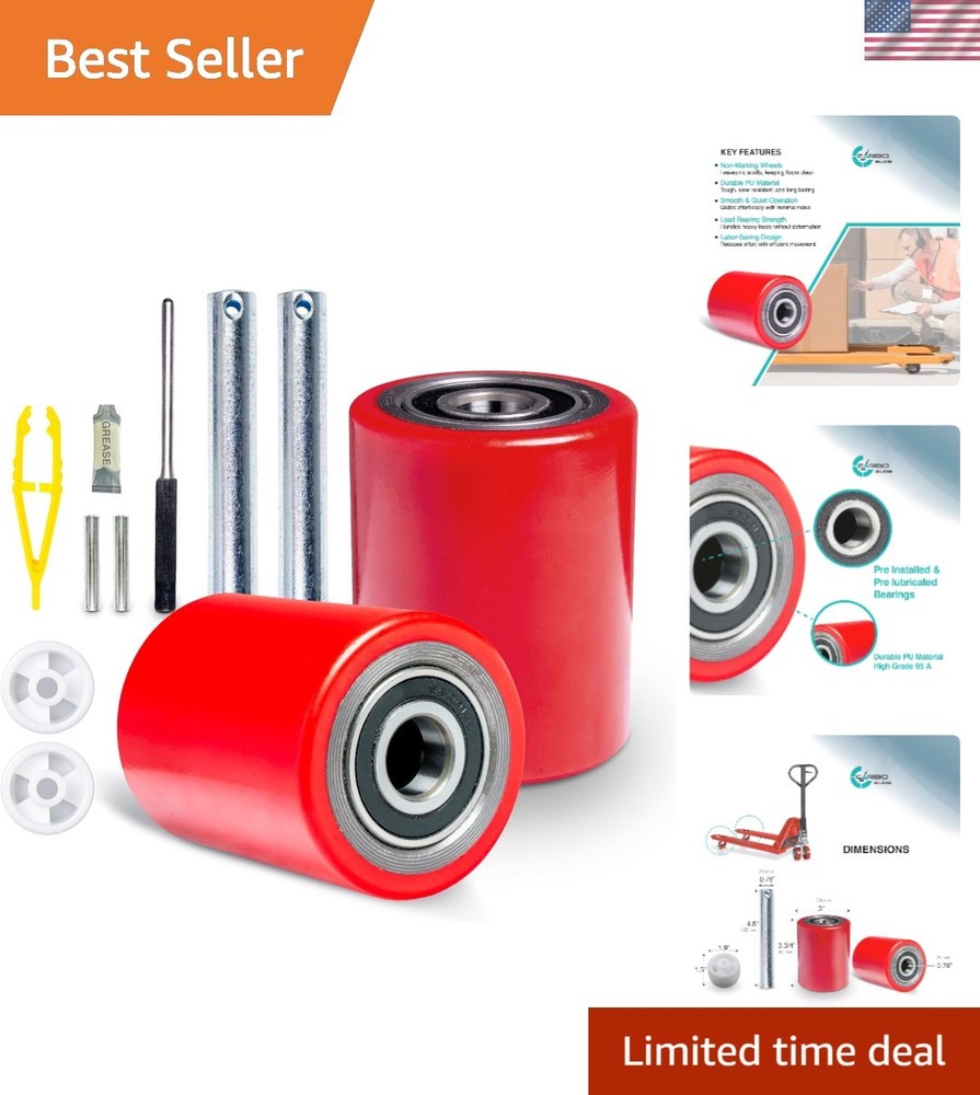 Pallet Jack/Truck Load Wheels Full Set with Axles and Entry Exit Roller 3" x ...