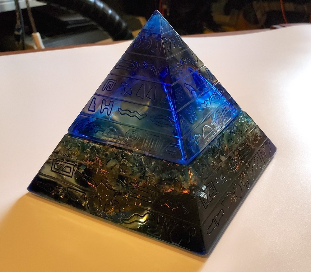 Large Orgonite Pyramid with Crystal Sphere Included.
