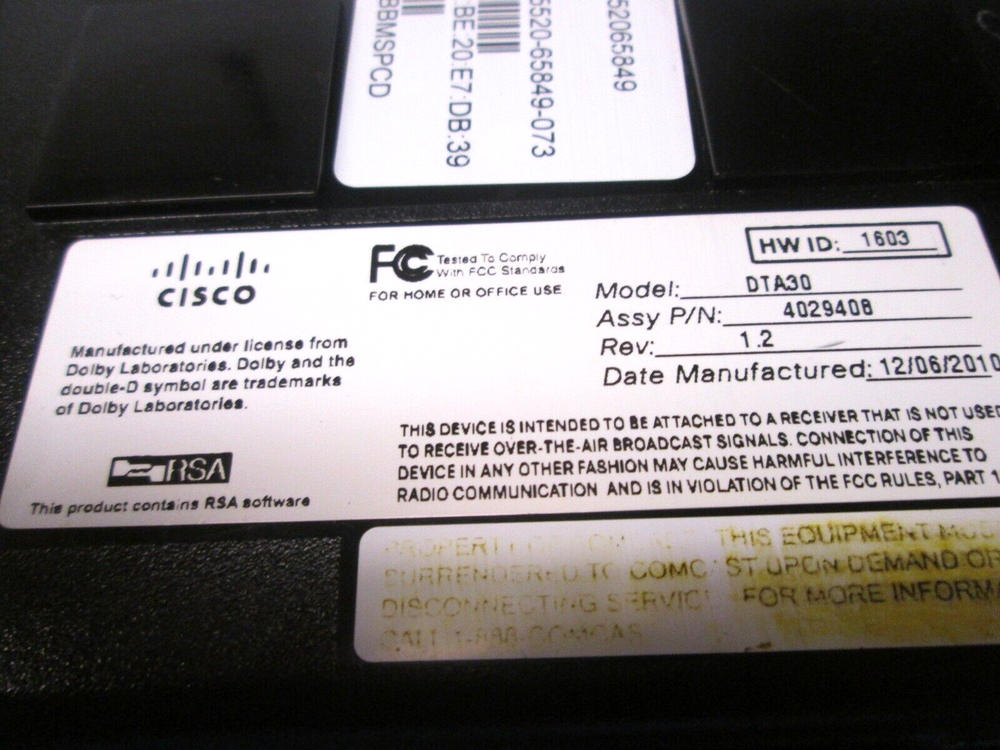 Cisco Comcast (DTA30) HD Digital TV Adapter /No AC Adapter.