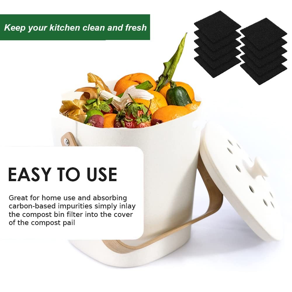 10 Pack Compost Bin Filters Activated Carbon Odor Filter Sheets 5 Inch Kitchen