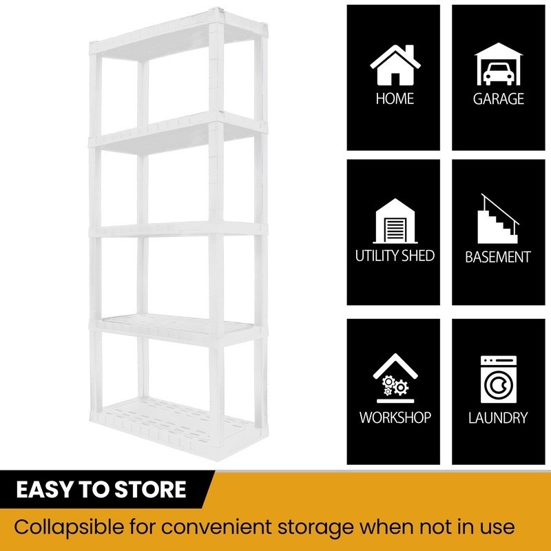 5-Tier Storage Plastic Shelf Shelving Easy Assembly Organizer Compact Garage