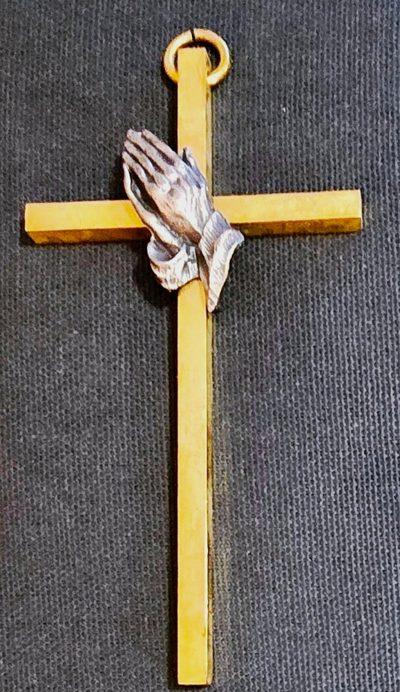 Very Nice Older Praying Hands Cross Hanger