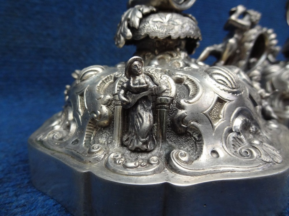 Silver candlesticks (walking) Medieval style 19-20th C. C-scroll Pan with flute