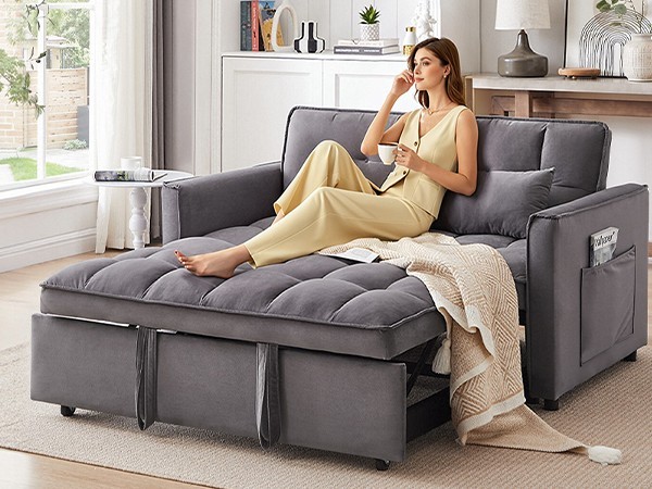 3 in 1 Convertible Sleeper Sofa Pull Out Bed Loveseat Couch Adjustable Backrest