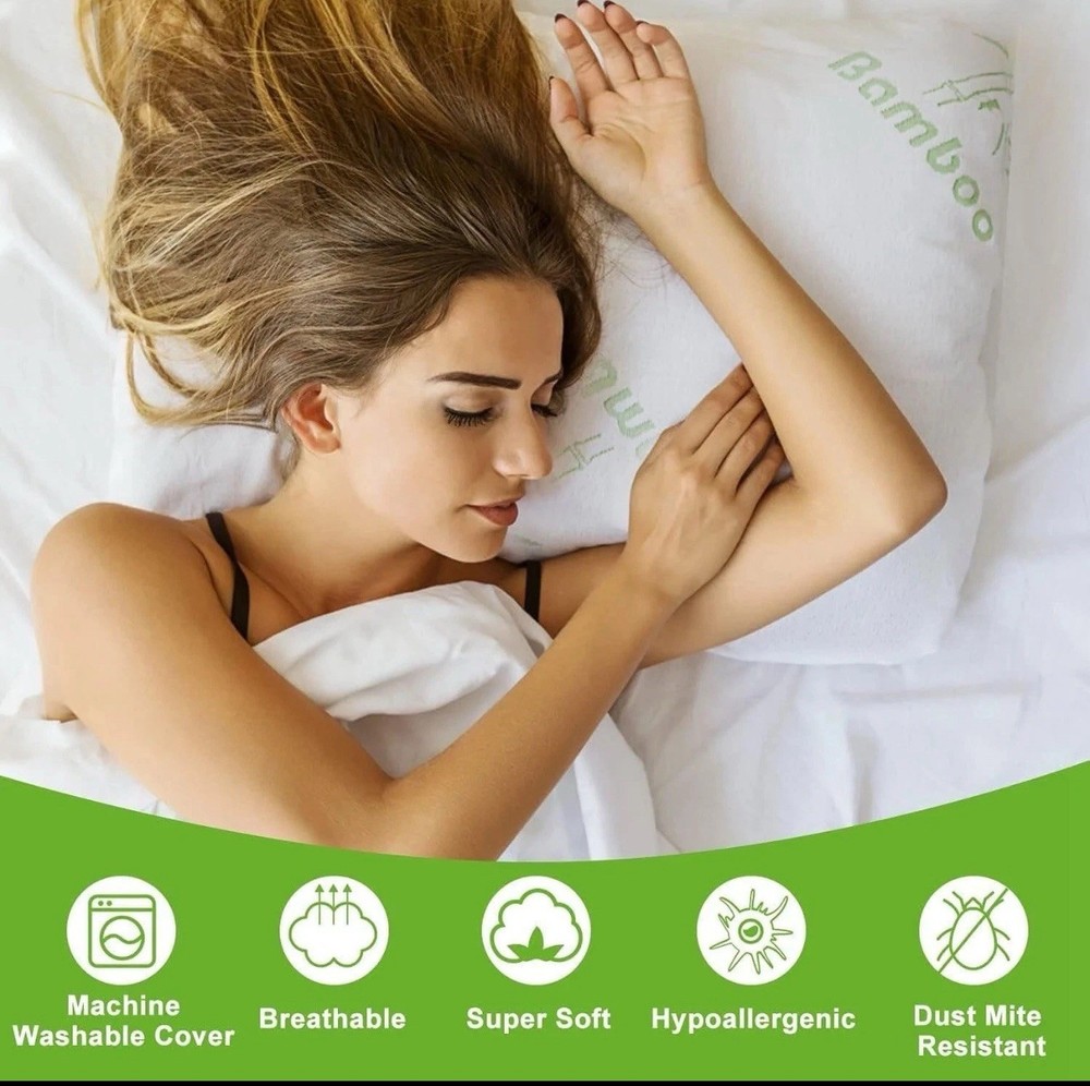 2 PACK - NEW ANTI-MICROBIAL 🦠 Bamboo Pillow Adjustable Shredded Memory Foam