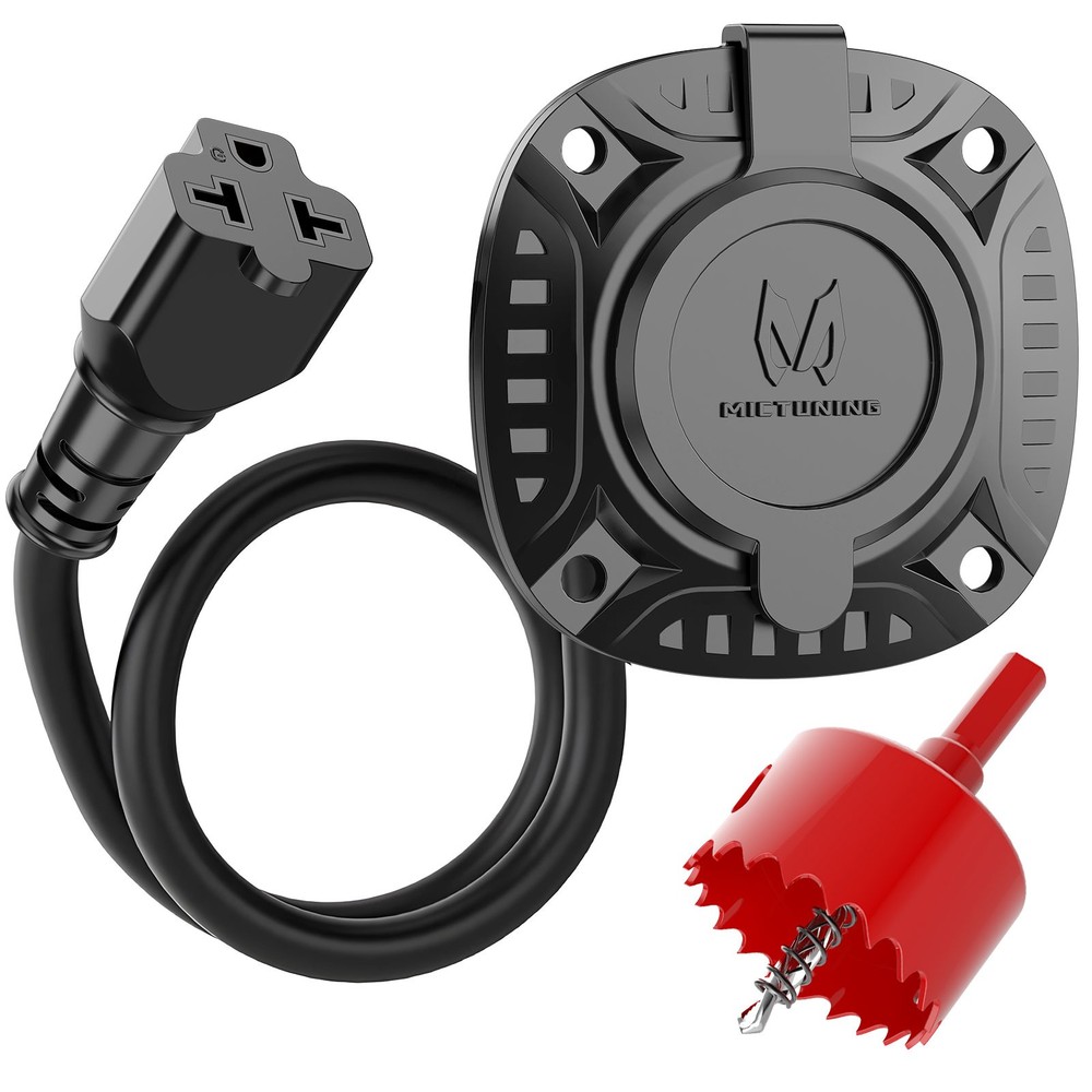 125V 20Amp AC Port Plug, RV Shore Power Inlet Plug T-Blade Adapter with Hole Saw