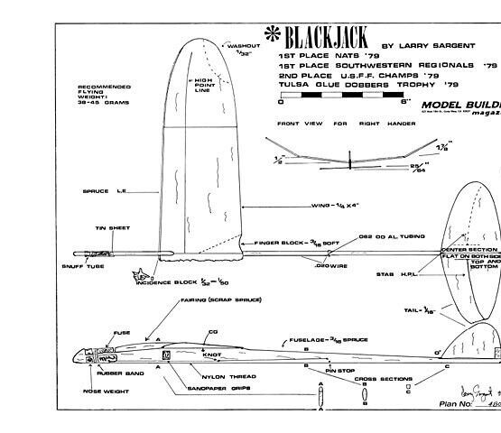 Blackjack Glider 21" Wingspan RC Model Airplane Printed Plans Templates