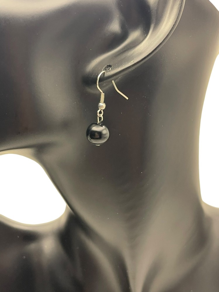 **Vintage Black Ball Drop Hook Earrings