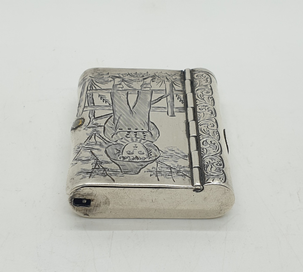 Scarce Solid Silver Book Slow Burn Vesta Case Sampson Mordan & Co 1881