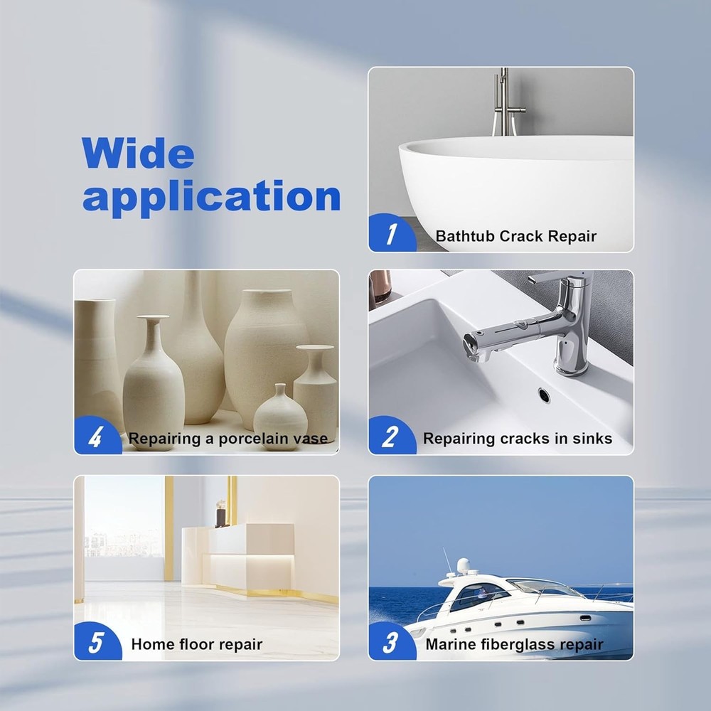 Professional White Bathtub Repair Kit - Permanent Fix for Chips, Cracks & Hol...