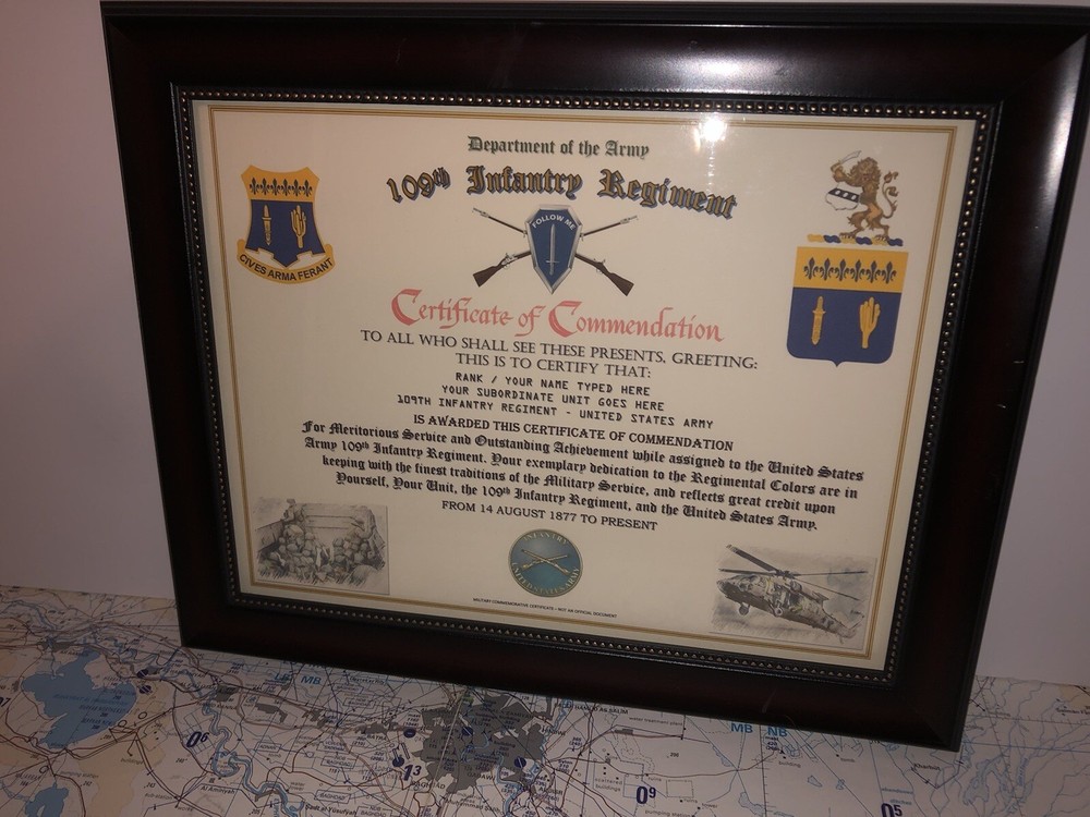 109TH INFANTRY REGIMENT / COMMEMORATIVE - CERTIFICATE OF COMMENDATION