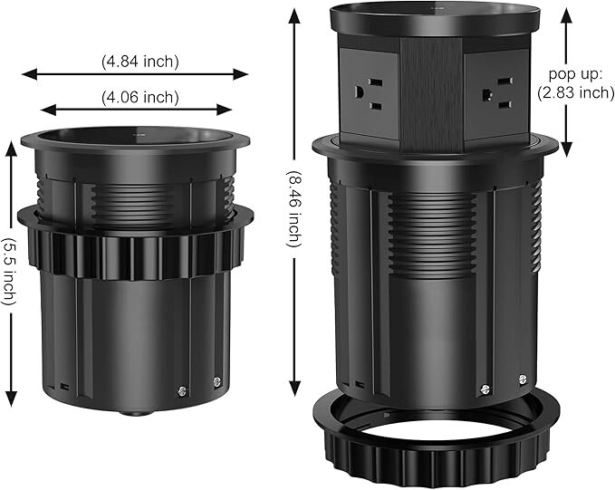 Automatic Pop Up Outlet, 4.33 inch with 15W Wireless Charger 3 AC Plug USB