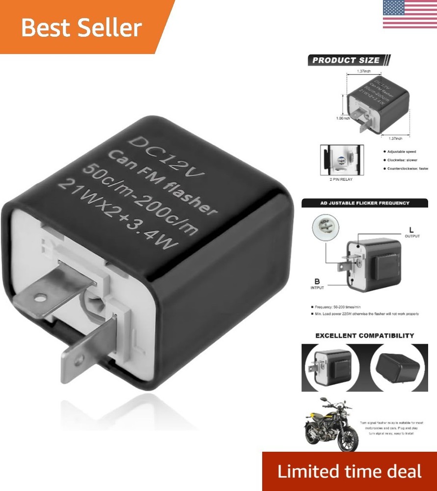 2PCS 12V Speed Adjustable 2 Pin LED Flasher Relay, Electronic Hyper Flash Rel...