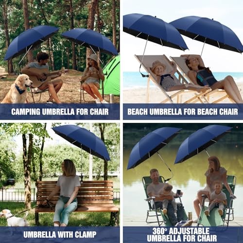 2 PACK Beach Umbrella with Clamp, 360 ° Adjustable Umbrellas for Ink Blue
