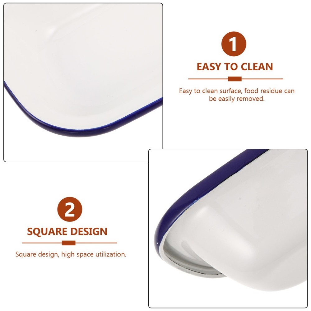 White Enamel Baking Pan Square Cake Heavy Duty Roasting Tray Rectangle