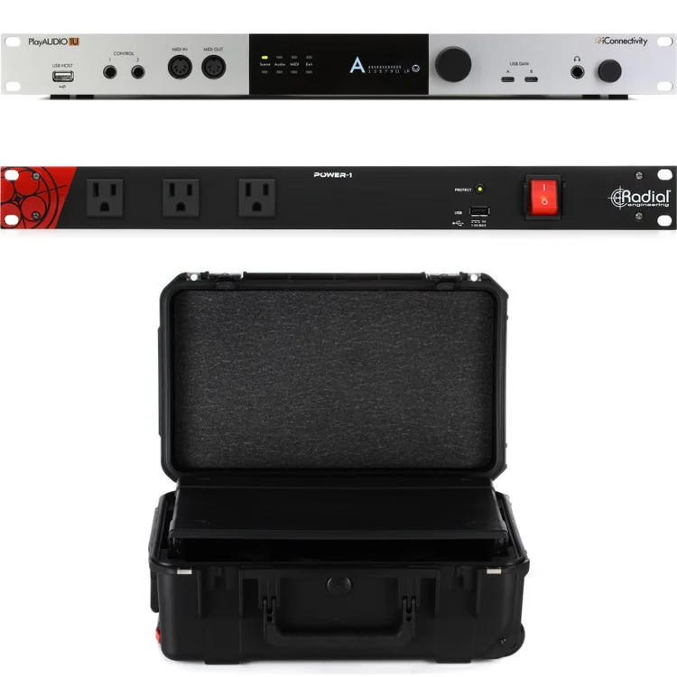 iConnectivity PlayAUDIO1U Audio/MIDI Interface Fly Rack Case Bundle