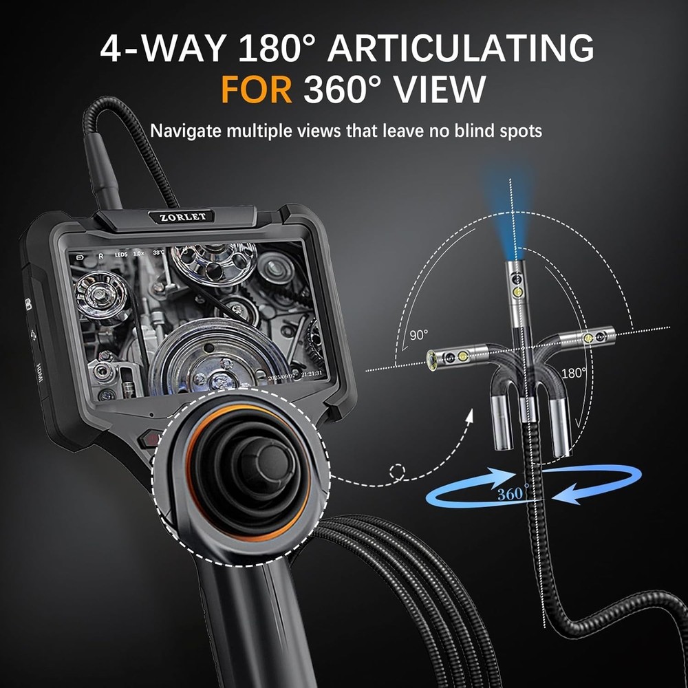 Flexible Borescope Camera 360 Dual Lens 5in Display Control