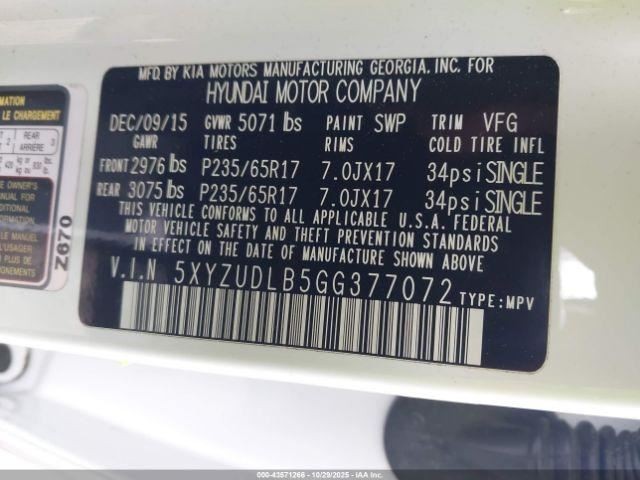 SANTA FE 2016 Transmission Shift 985832