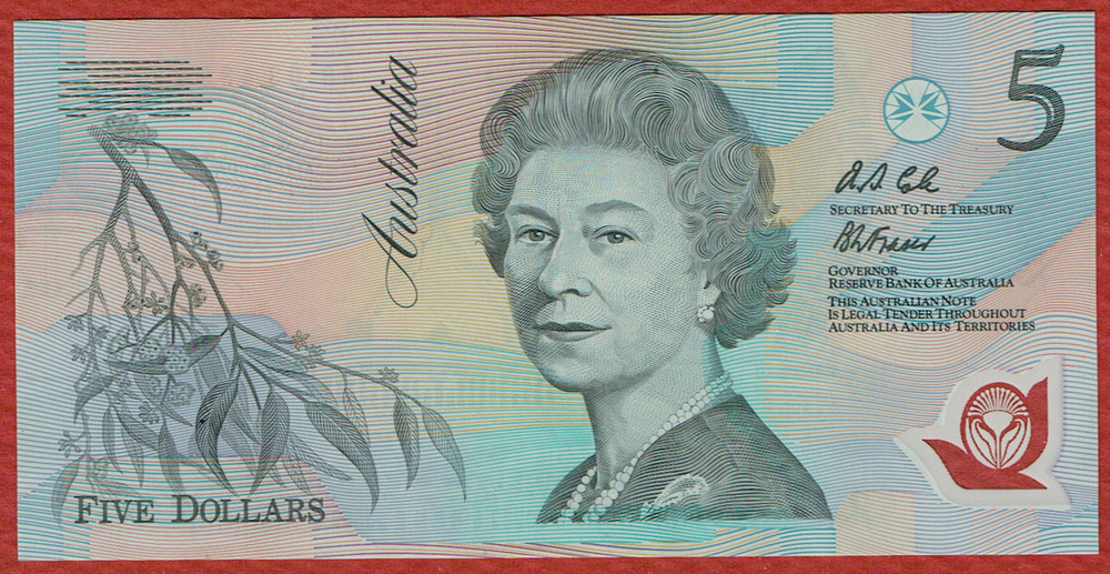 AUSTRALIA ND(1992) POLYMER $5.00 PREFIX AB 03 PICK#50a CH CU