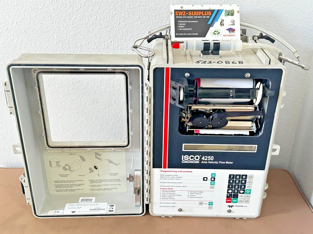 TELEDYNE ISCO 4250 AREA VELOCITY FLOW METER POWERS ON AND PRINTS CLEAN LCD