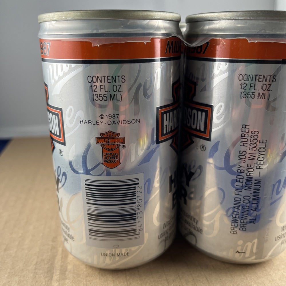 Harley Davidson Heavy Beer Milwaukee 1987 6 Pack Cans With Holder EMPTY CANS