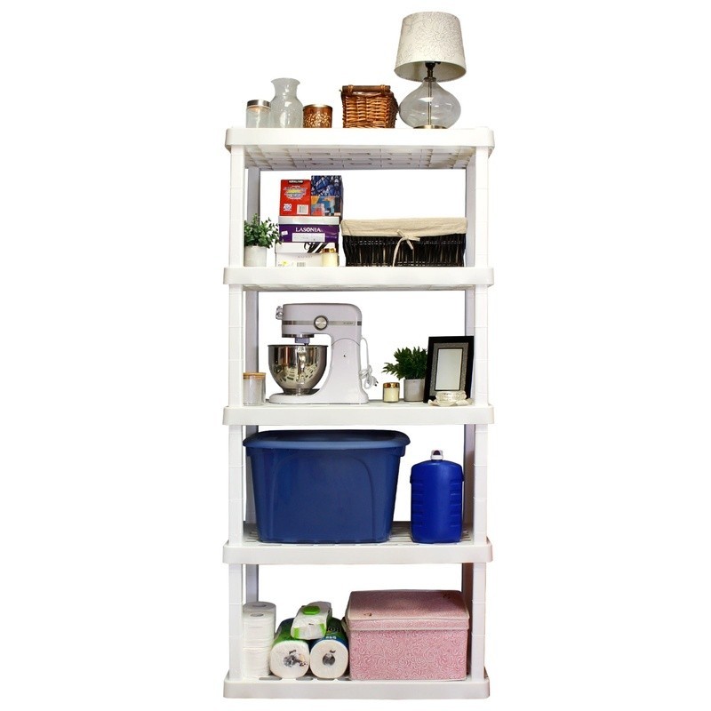 5-Tier Storage Plastic Shelf Shelving Easy Assembly Organizer Compact Garage