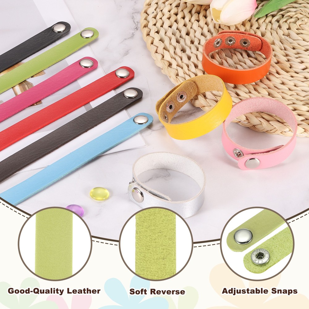 10 Pcs Plain Leather Bracelets Leather Snap Bracelets, Green