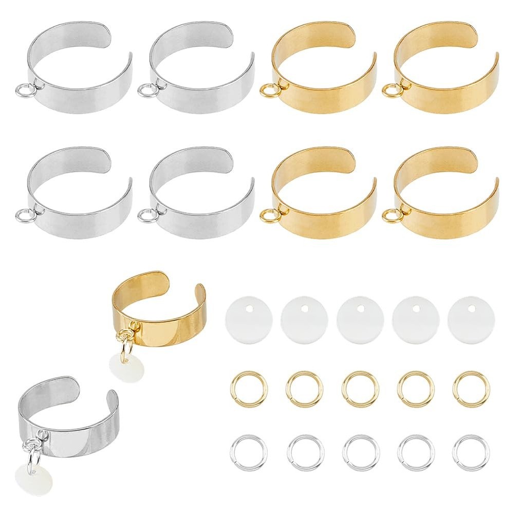 Hobbspring Ring Set Including 10Pcs Adjustable Stainless 20mm, Mixed Color