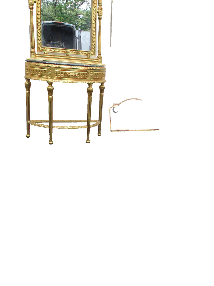 64439 Gold Decorator Console Table with Mirror