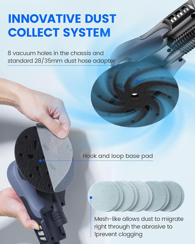Power Random Orbit Sander 6 Inch 350W 10 Sanding Discs