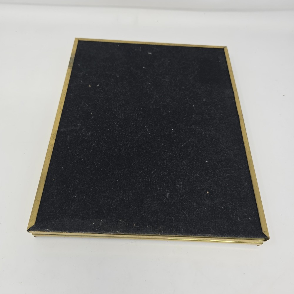 Solid brass lacquer coated polished double photo hinged frame 8x10" velvet back