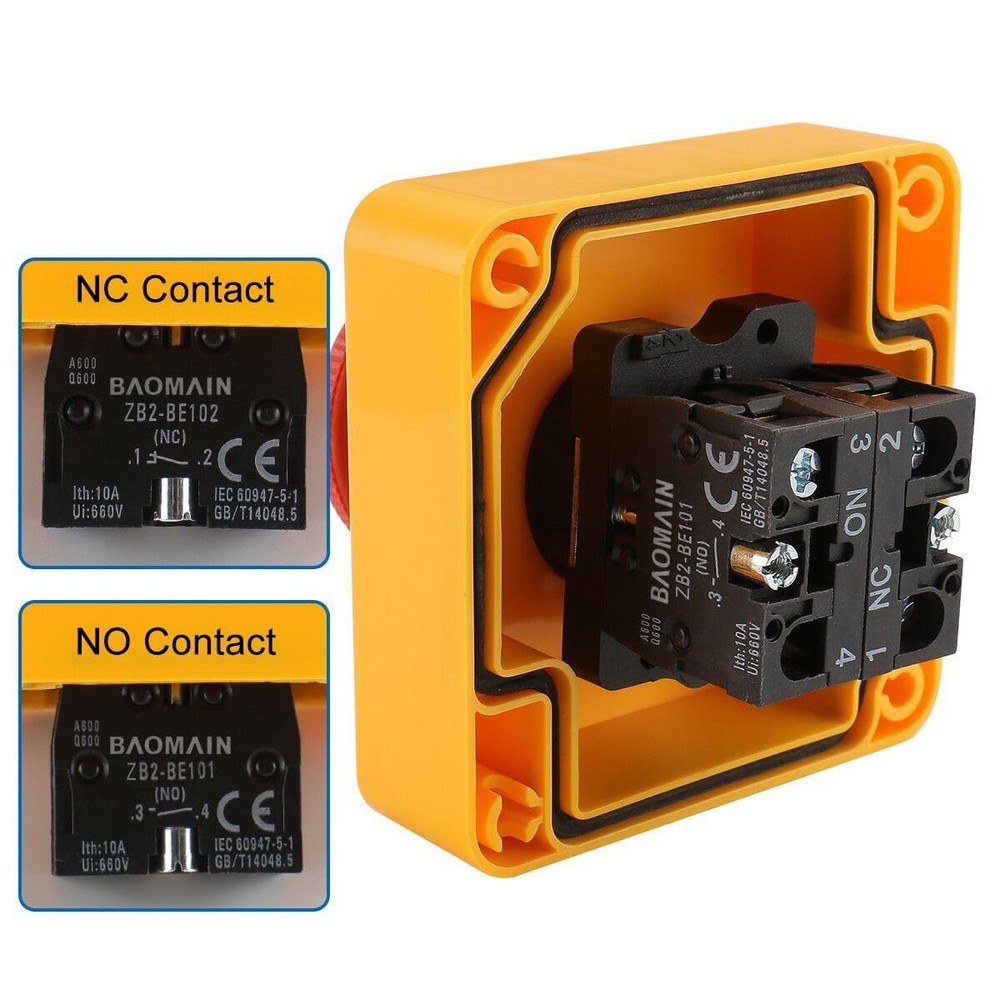 Baomain Red Sign Momentary Emergency Stop Weatherproof Push Button Switch...