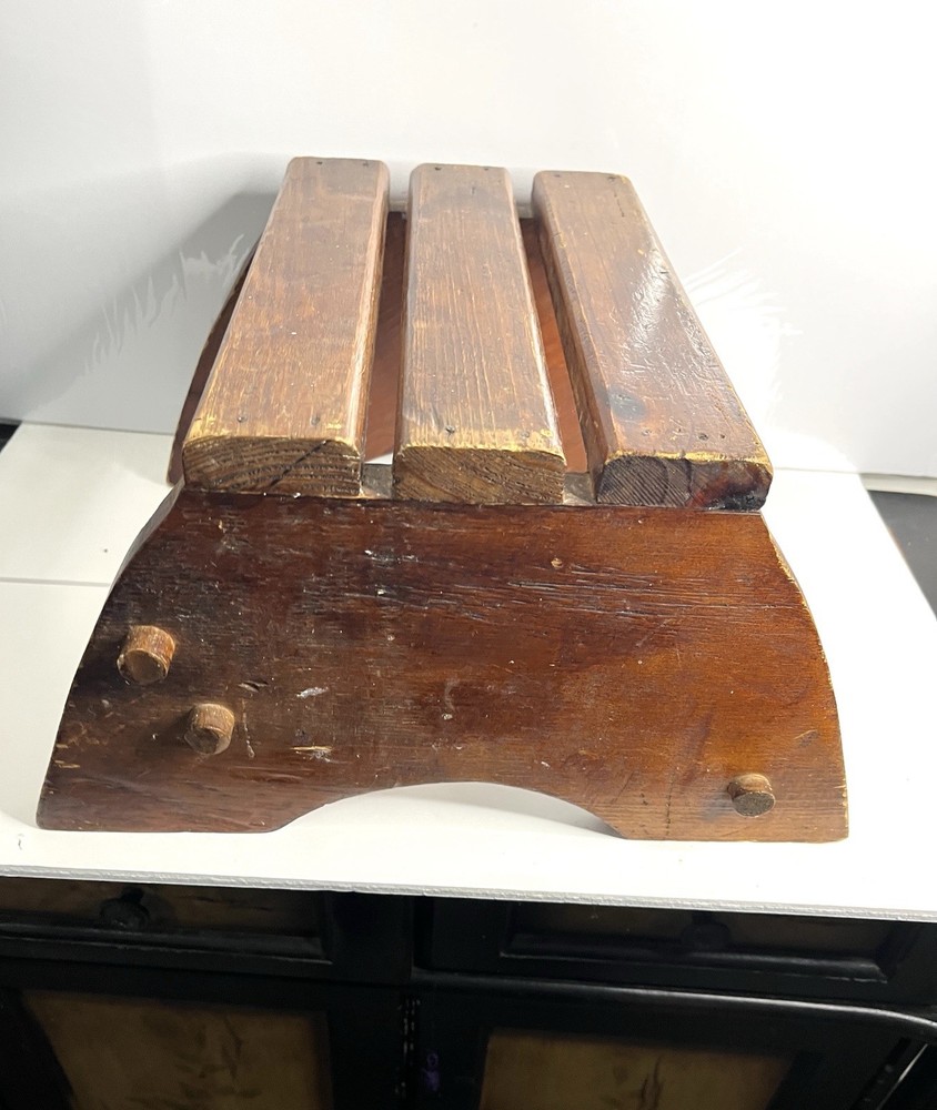 Vintage Handcrafted Oak Wood Step Stool Primitive Distressed Solid Foot Bench