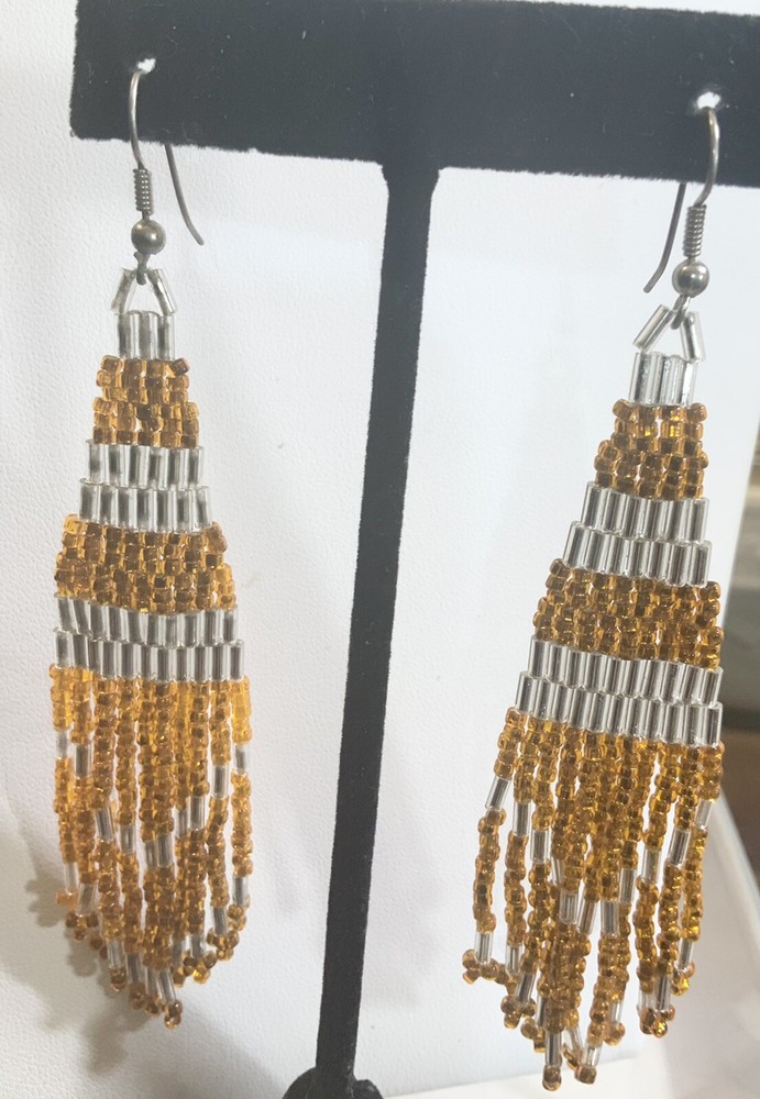 Vintage 1970s Bead Dangle Earrings 4 1/2” Drop