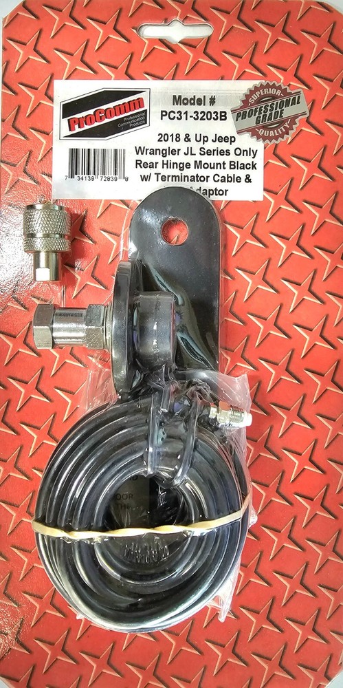 ProComm Rear Hinge CB Radio Antenna Mount w/ Terminator Cable - Black
