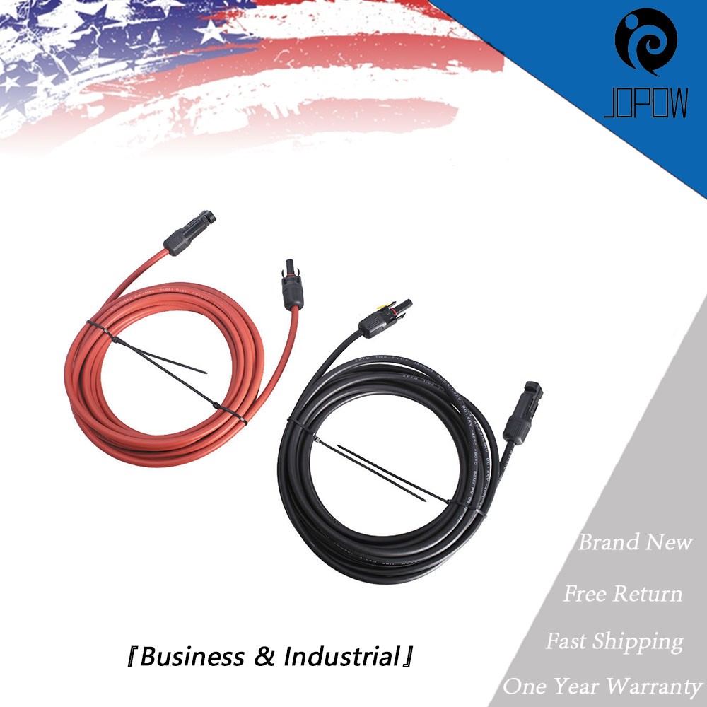 25FT 12AWG Solar Panel Extension Cable Wire Connector 1 Pair Black + Red