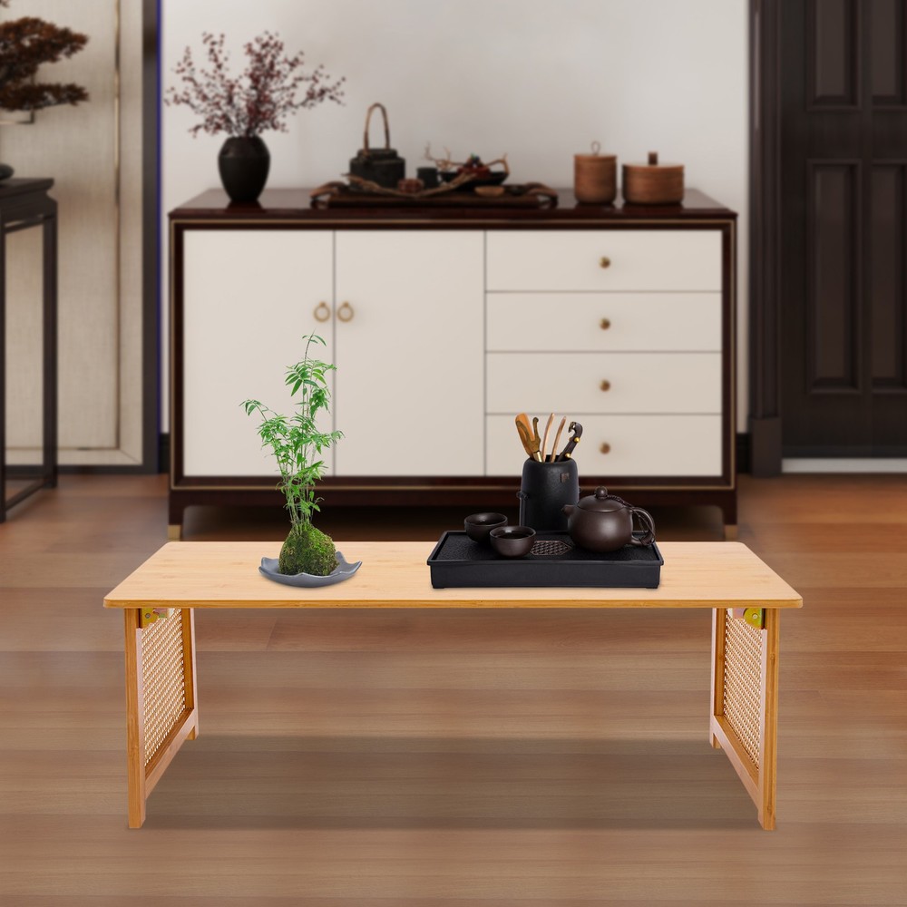 Floor Table Foldable Bamboo Low Table Imitation Rattan Table Tea Ceremony Table