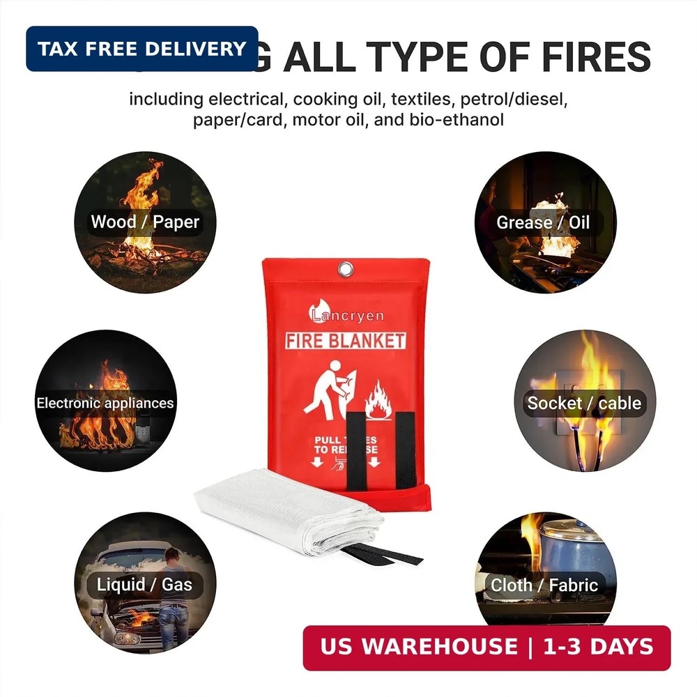 Lancryen Emergency Fire Blanket, Fire Extinguisher Blanket, Fire Suppression Fab