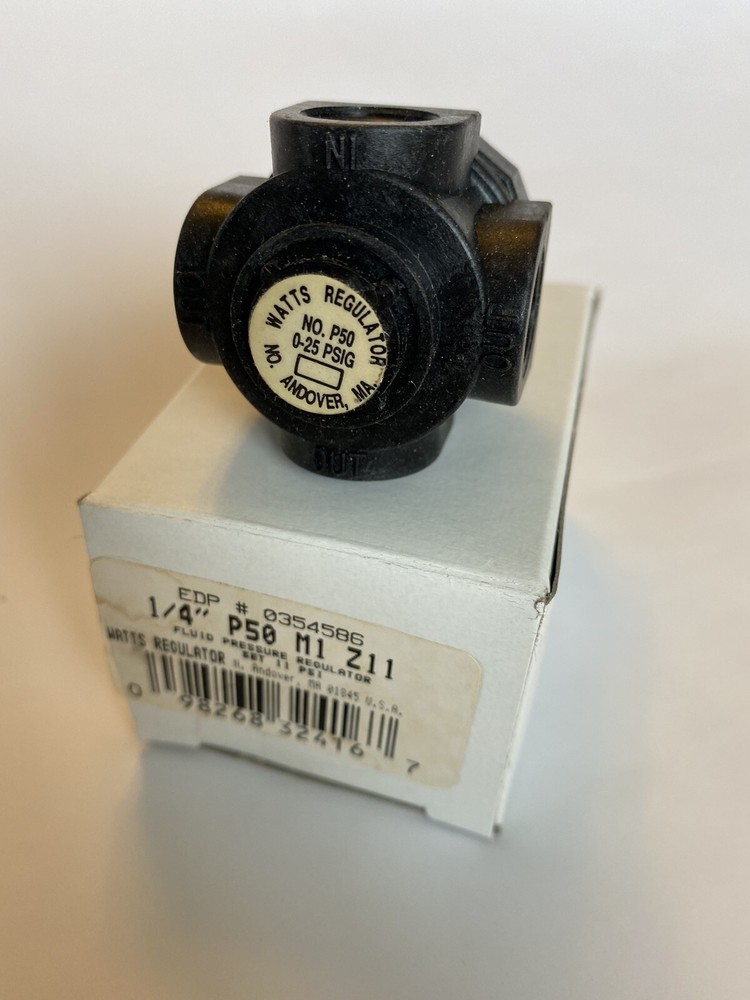 Watts P50 1/4 Inch 2way fluid pressure regulator 0-25psi NIB plastic W/ Cleanout