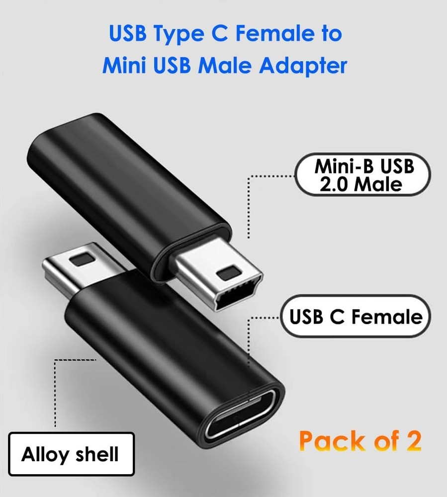 USB C to Mini Adapter 2 Pack, Type C Female 2.0 Black