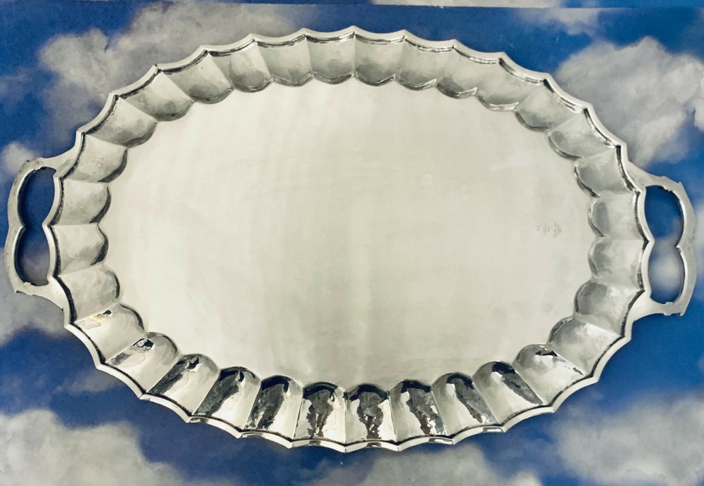 RARE LARGE MEXICAN SOLID 925 STERLING SILVER OVAL TRAY / PLATTER~ HEAVY !!!