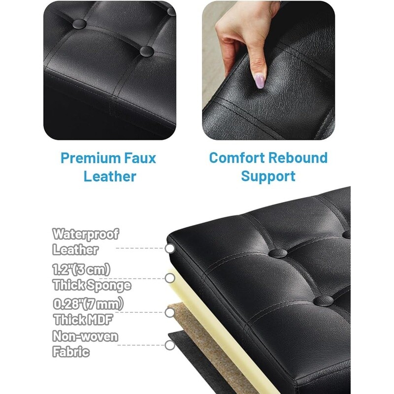 Folding Storage Ottoman Leather Foot Rest Stool Durable Compact Design New