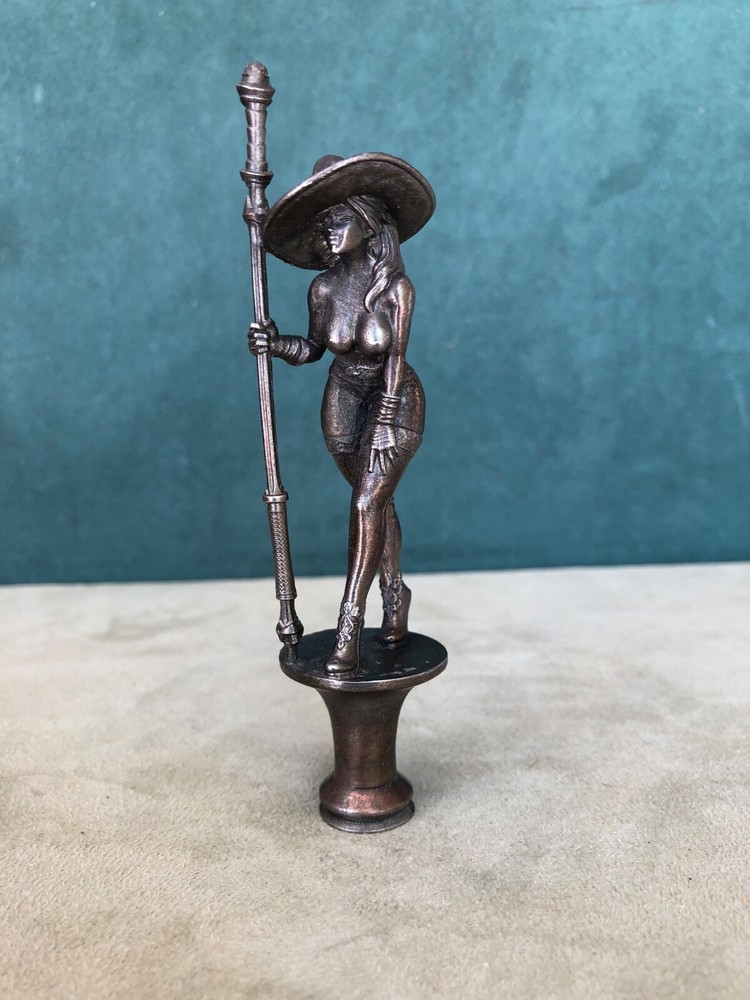 Topless Witch With Staff Pipe Tamper/Figure, Solid Fine Pewter